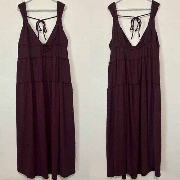 Free People Martina Maroon Sleeveless Maxi Dress SIZE LARGE - Picture 2 of 7